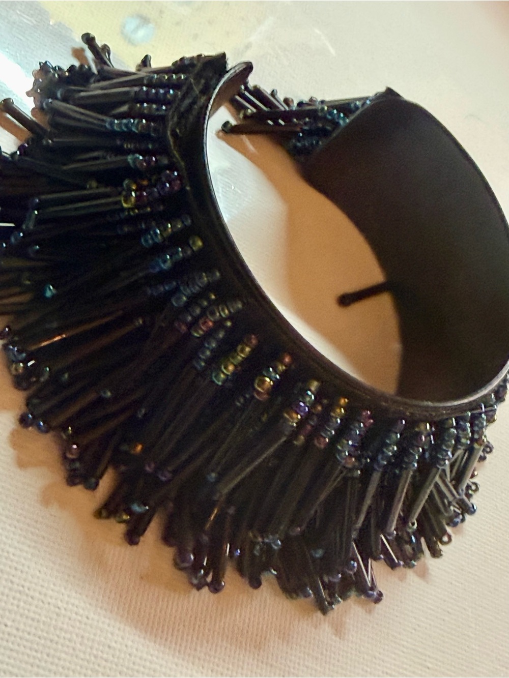 Black Beaded Fringe Cuff Bracelet - Women Accessories